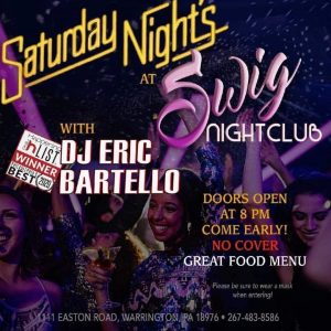 A flyer for saturday nights at swig club.