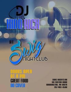 A flyer for dj kidd rick's swizz nightclub.