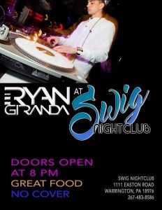 A flyer for ryan at swi night club.