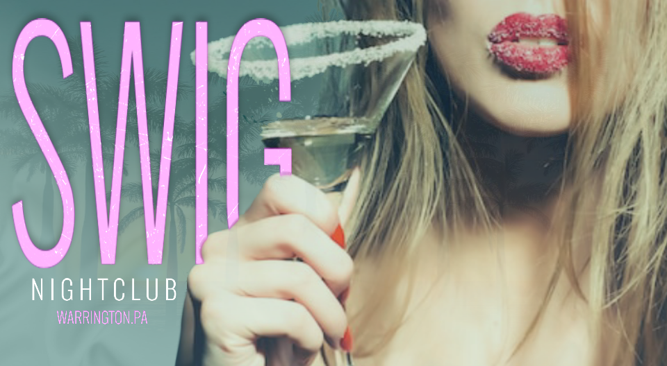 A woman is holding a martini glass with the words swg nightclub.